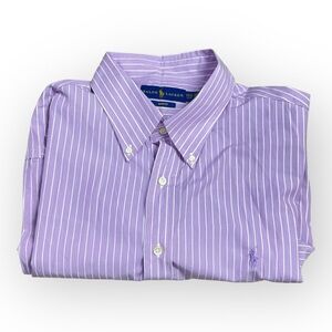 Ralph Lauren Men Dress Shirt Slim Fit Button Front Down Striped Pink Size 17 1/2